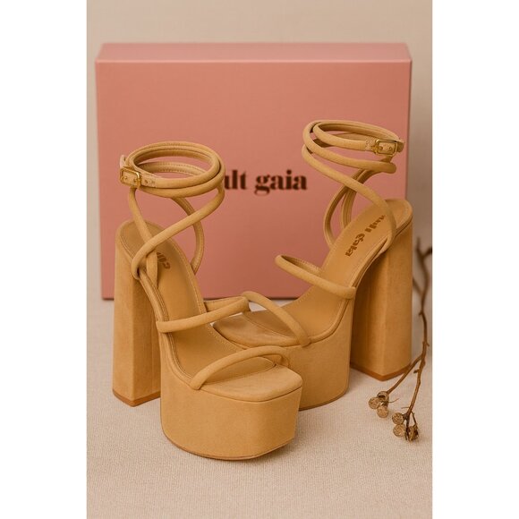 Cult Gaia Hyte Platform High Block Heel Sandals Camel Size 7 New In Box - Picture 7 of 9